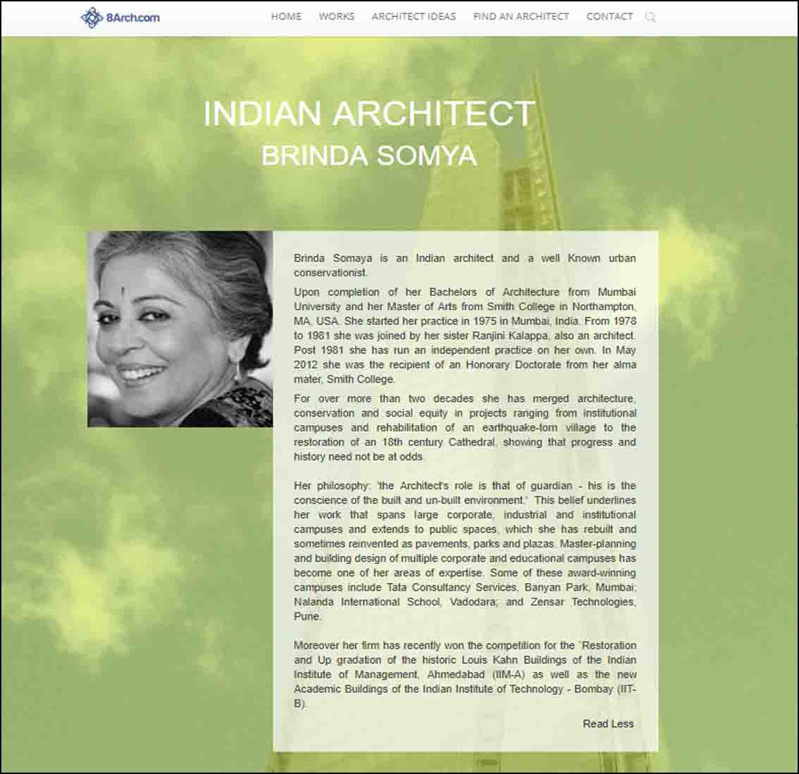 Indian Architect Brinda Somaya, 8 Arch